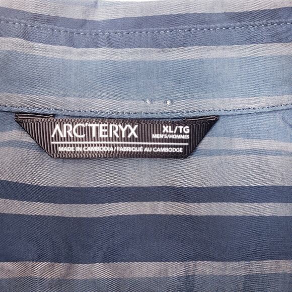 ARC'TERYX Men's Size XL BROHM Striped SS Button Up Shirt Blue Cotton Blend - Picture 2 of 10
